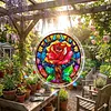 (25cm)DIY Acrylic Jigsaw Puzzle Window Hanging with Hanging Chain DIY Stained Glass Decoration Round Window Puzzle Decor for DIY Craft Project (Stained Glass Red Rose)