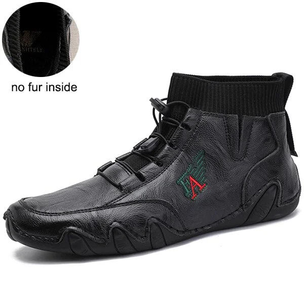 2021 Winter High Quality Leather Men Boots Winter Waterproof Ankle Boots Plush Warm Boots Outdoor Working Snow Boots Men Shoes