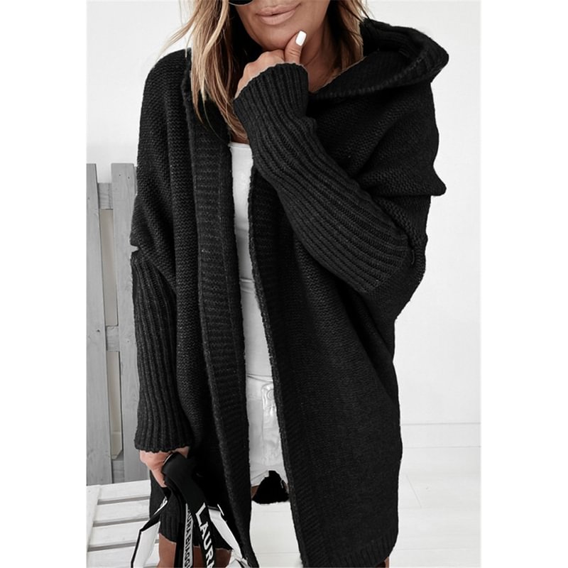 Bat sleeve hooded cardigan