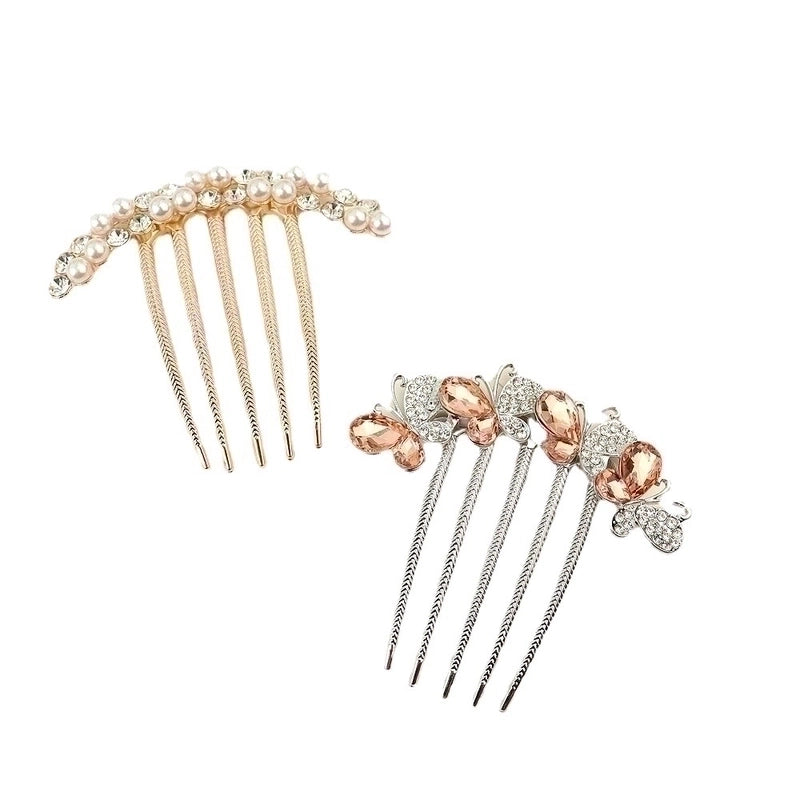 Women’s Minimalist Shiny Round Butterfly Alloy Plating Inlay Rhinestones Pearl Insert Comb