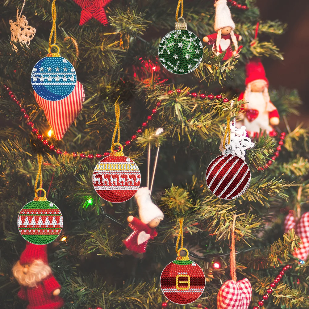 6Pcs Xmas Theme 2D Flat DIY Diamond Christmas Tree Pendant Wall Door Decoration