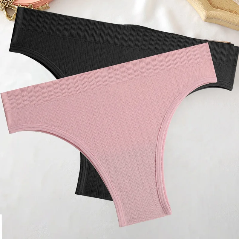 FINETOO 2PCS/Set M-XL Women Seamless Pantys 9 Solid Colors Sexy Brazilian Panties  Midi-Waist Underpants For Girls Fashion Thong