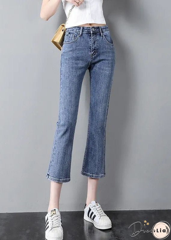 Modern Blue High Waist Patchwork Button Crop Jeans Summer