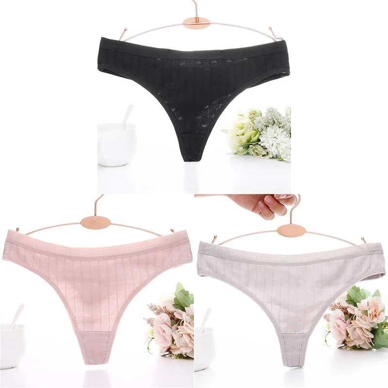 3PCS/Set Embossed Thong Cotton Panties for Women Underwear Sexy Lingerie Female Underpants 3D Striped Cotton G-string Panties