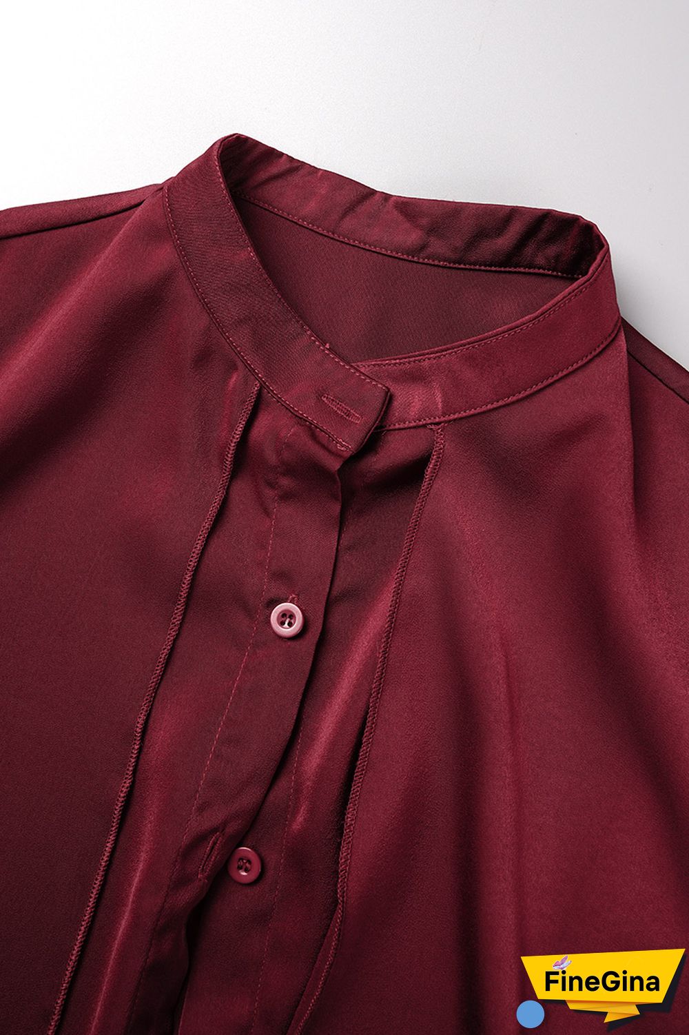 Burgundy Casual Solid Patchwork Shirt Collar Tops