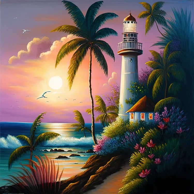 Seaside Lighthouse 30*30CM (Canvas) Full Round Drill Diamond Painting gbfke