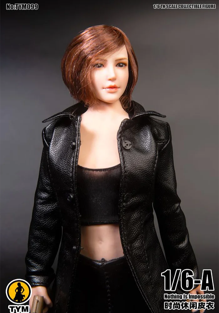 TYM099 1/6 Women's Medium Length Leather Clothing Fit 12inch Female Action Figure-aliexpress