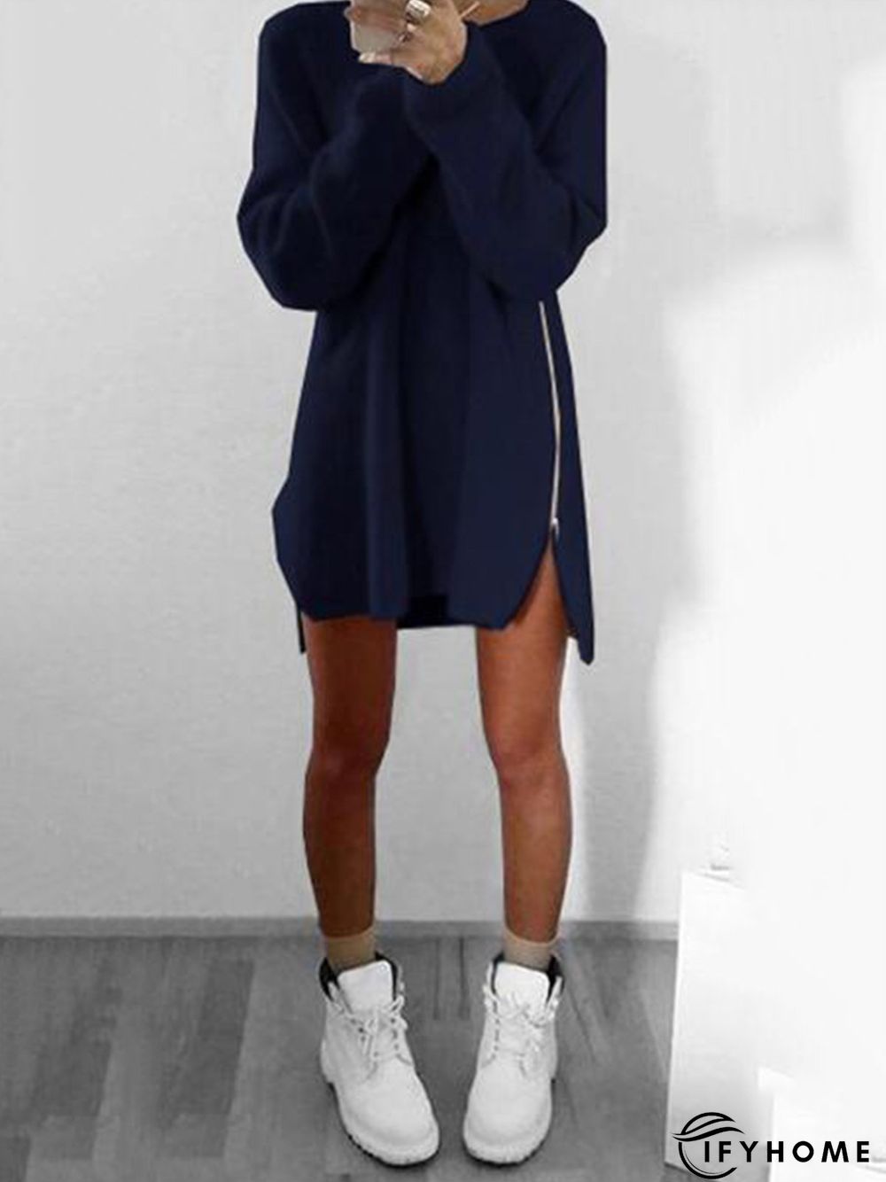 Fluffy Zipper Long Sleeve Casual H-line Sweater | IFYHOME