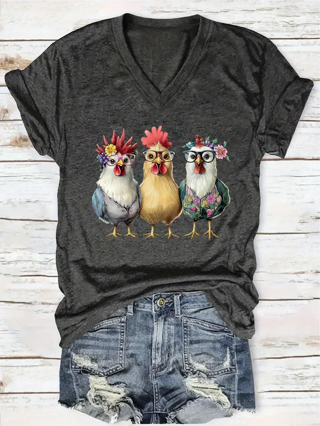 Women Casual V-Neck T-Shirt - Polyester Knit Fabric Print T-Shirt For Women - Durable And Lightweight For All Season | IFYHOME