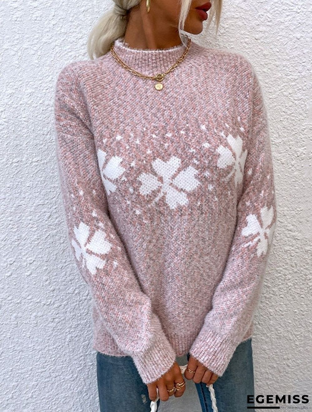 Casual Half Turtleneck Snowflake Pullover | EGEMISS