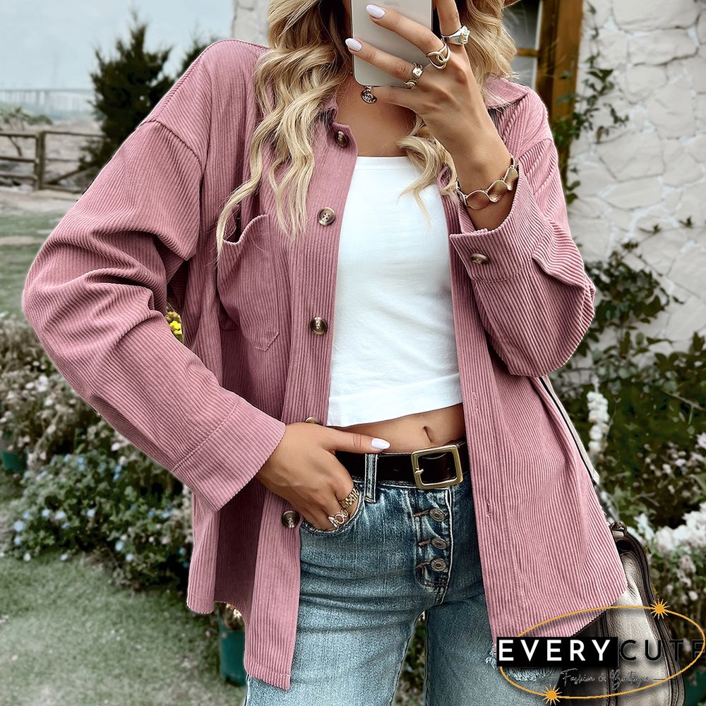 Pink Solid Buttoned Woolen Shirt with Pocket