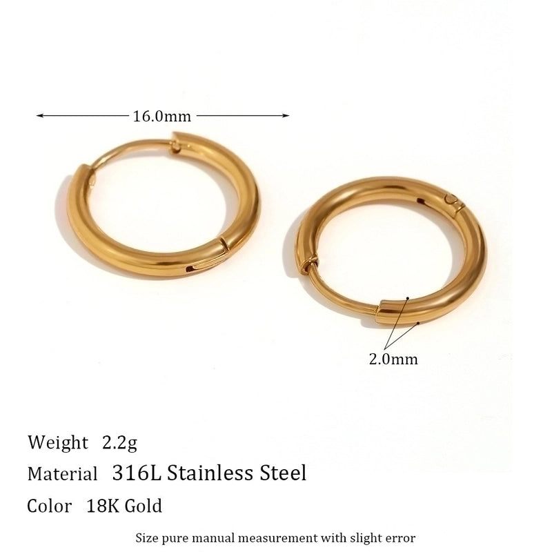 1 Pair Minimalist Round Solid Color Plating Inlay 304 Stainless Steel Zircon 18K Gold Plated Hoop Earrings