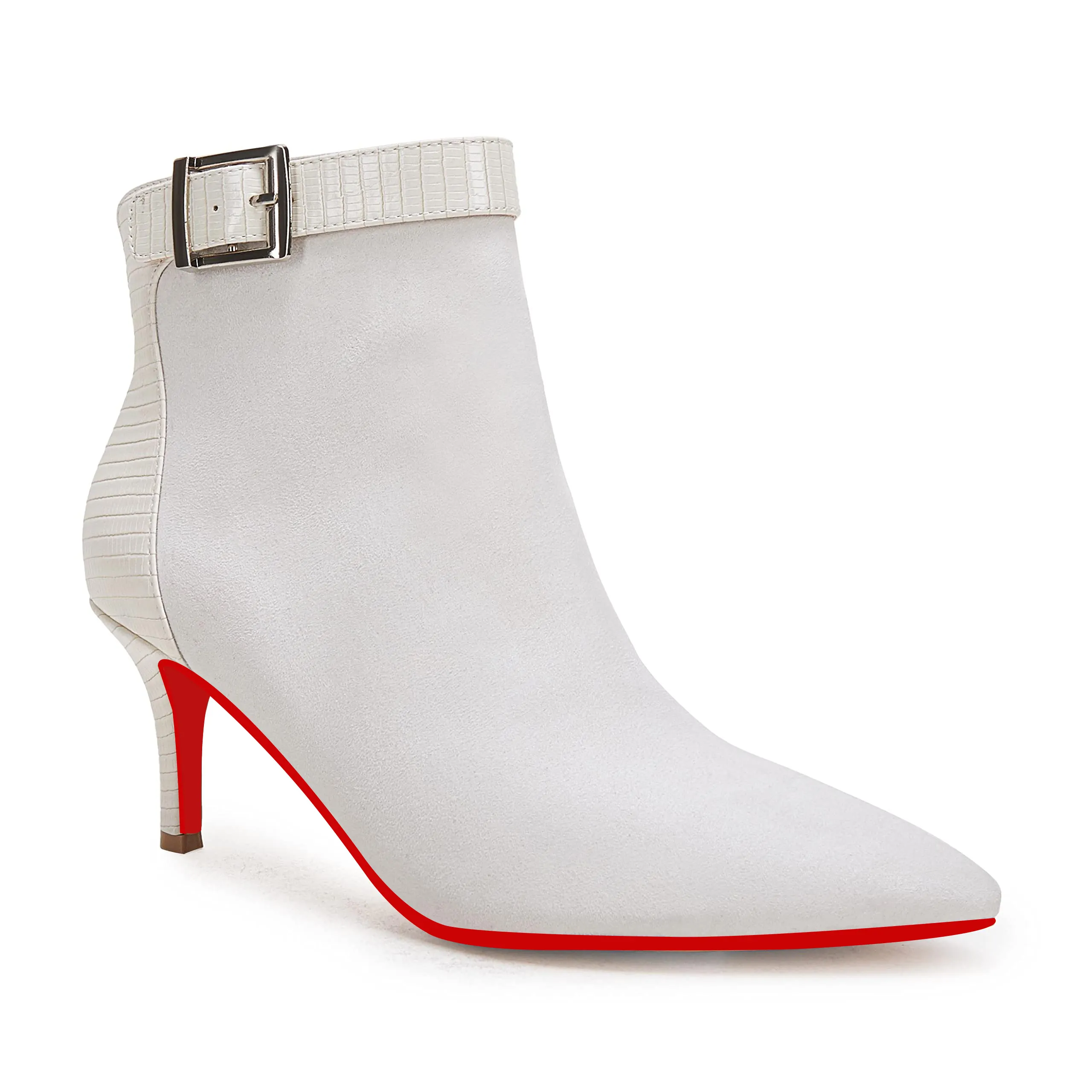 60mm Women's Pointed Toe Ankle Booties Stiletto Kitten Heel Side Zipper Ankle Buckle Strap Winter-vocosishoes