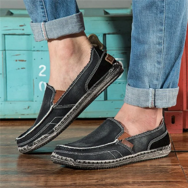 MIXIDELAI classic canvas shoes men 2020 lazy shoes blue grey green canvas moccasin men slip on loafers washed denim casual flats