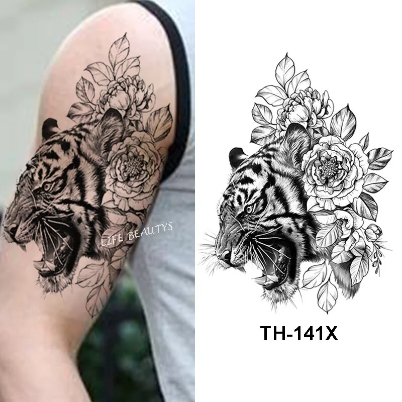 Sdrawing Tiger Cool Temporary Tattoo Sticker Fashion Wolf Waterproof Animal Body Art Arm Fake Removable Tatoo Men Women Personality