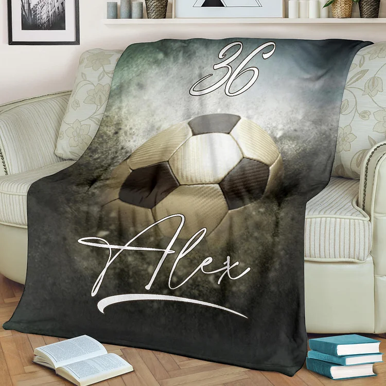 Personalized Soccer Blanket, Soccer Ball Dust Effect Sherpa Fleece Blanket | BKKid547
