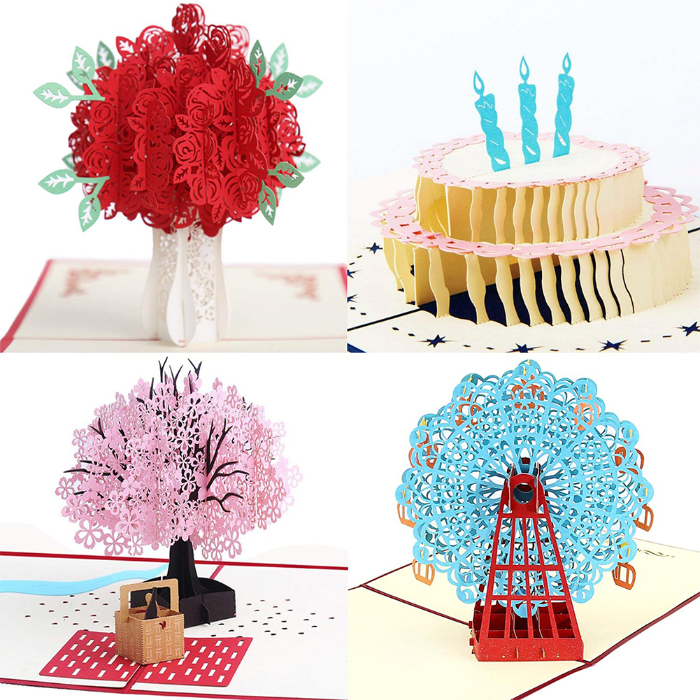 

4pcs Creative - 3D Pop Up Card - Paper Craft, 501 Original