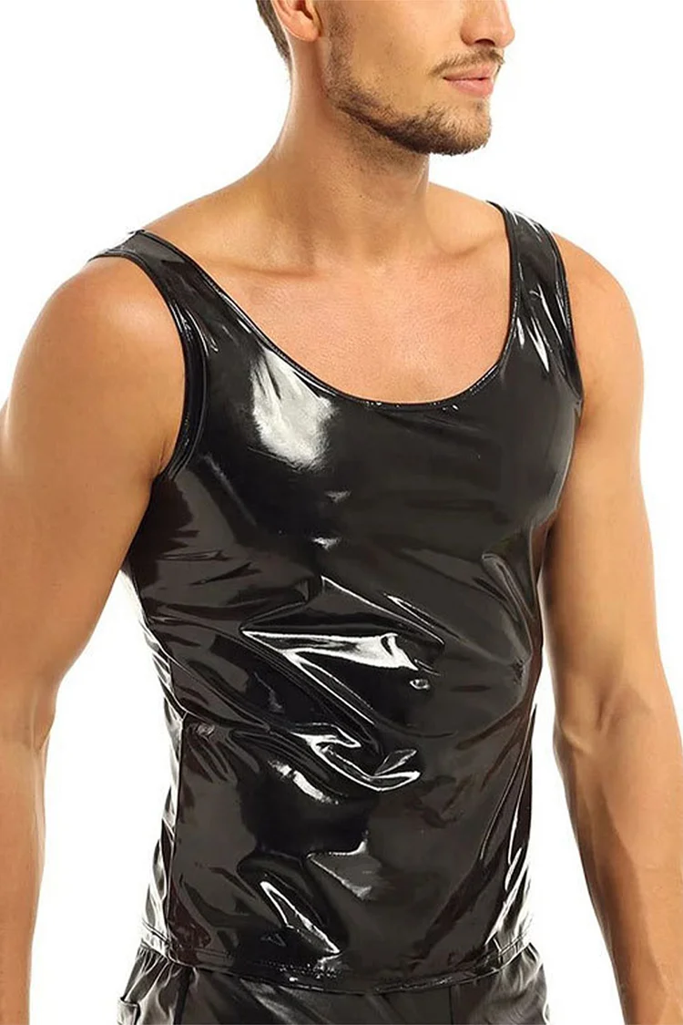 Gothic Plus Size Black Party PVC Patent Leather Sleeveless Tank Top