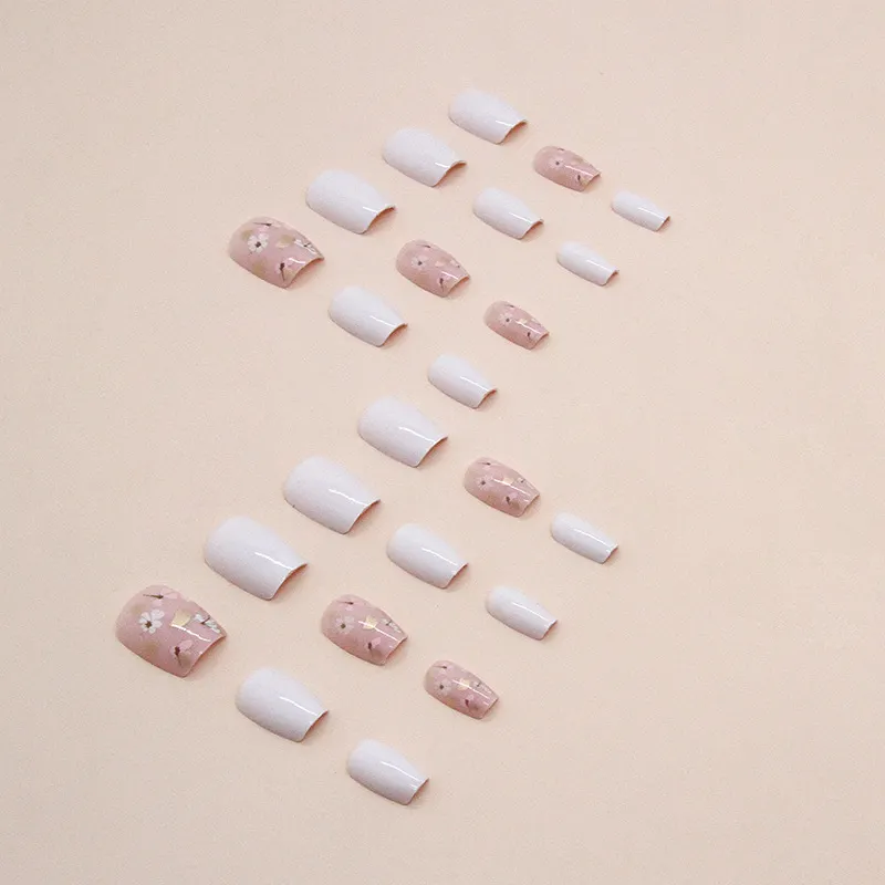 Churchf Churchf And Broken Flower Cute Little T-Shaped Short Ballet Fake Nails Pure Milk White Solid Nails Finished Nails