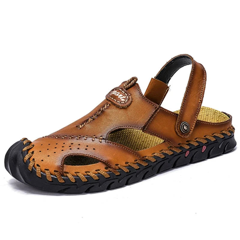 Summer Men's Sandals Genuine Leather Original Men Slippers Roman Designer Men Beach Sandals Soft Man Outdoors Shoes Plus Size 48