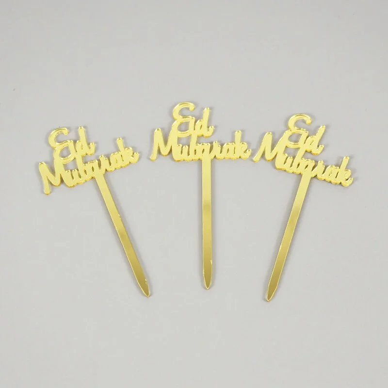 5/10pcs Eid Mubarak Acrylic Cupcake Topper Gold Ramadan Kareem Cake Topper Islamic Muslim Festival Party Cake DIY Decorations