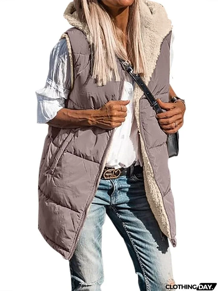 Sleeveless Zip-up Reversible Quilted Vest Puffer Jacket for Women