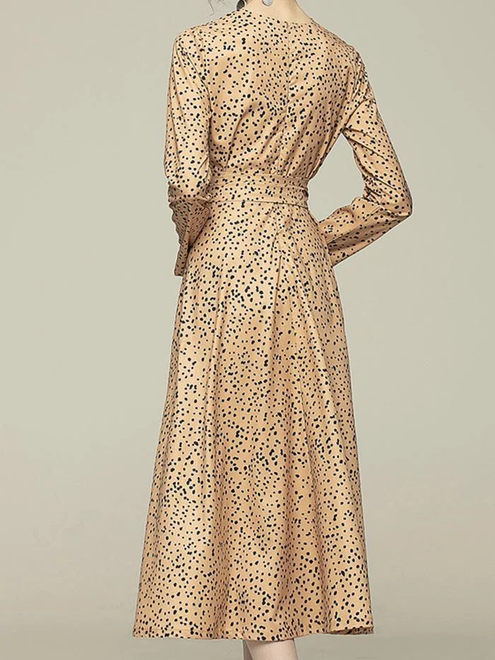 Super Chic V-neck Leopard Print Cross-tie Irregular Dress