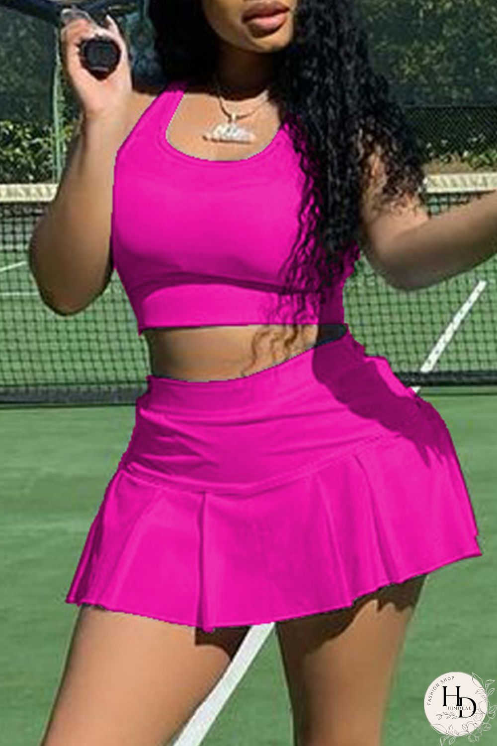 Red Casual Sportswear Solid Basic U Neck Sleeveless Two Pieces