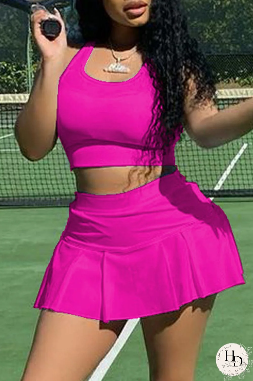 Red Casual Sportswear Solid Basic U Neck Sleeveless Two Pieces