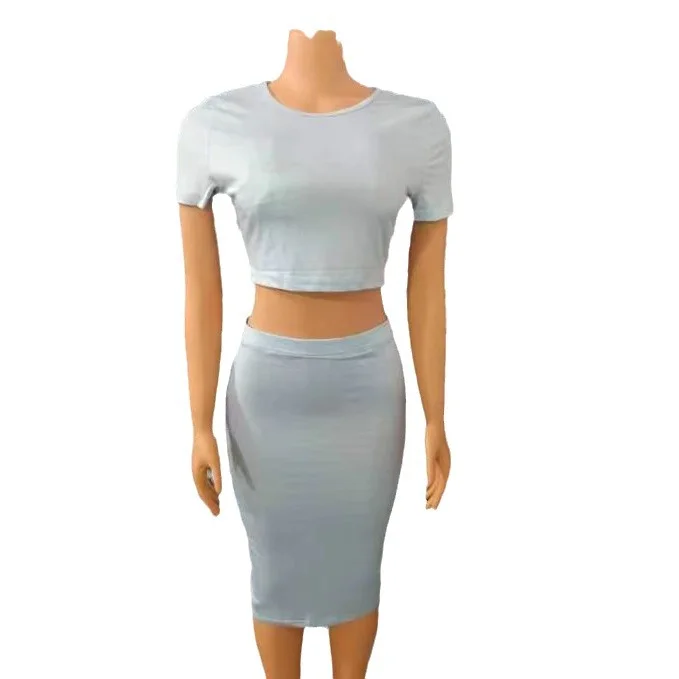 Wongn Wongn Round Neck Short Sleeve Show Waist Sexy T-Shirt Wrapped Buttock Skirt Set
