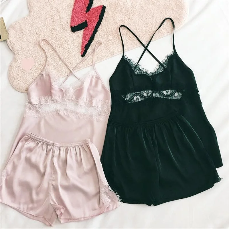 M/L/XL Black/Pink Kawaii Lace Homewear SP166874