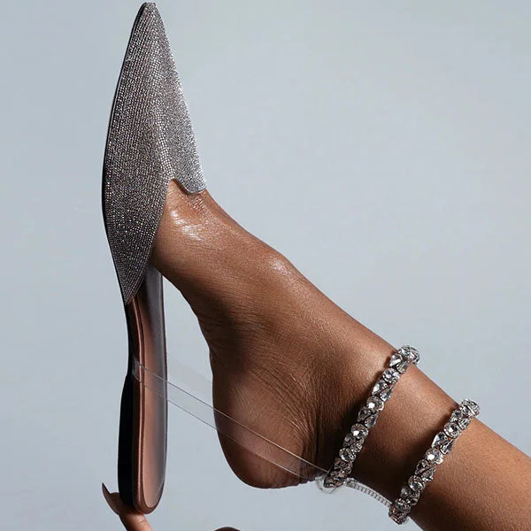 Patent Leather Pointed Toe Adjustable Ankle Strap Flats