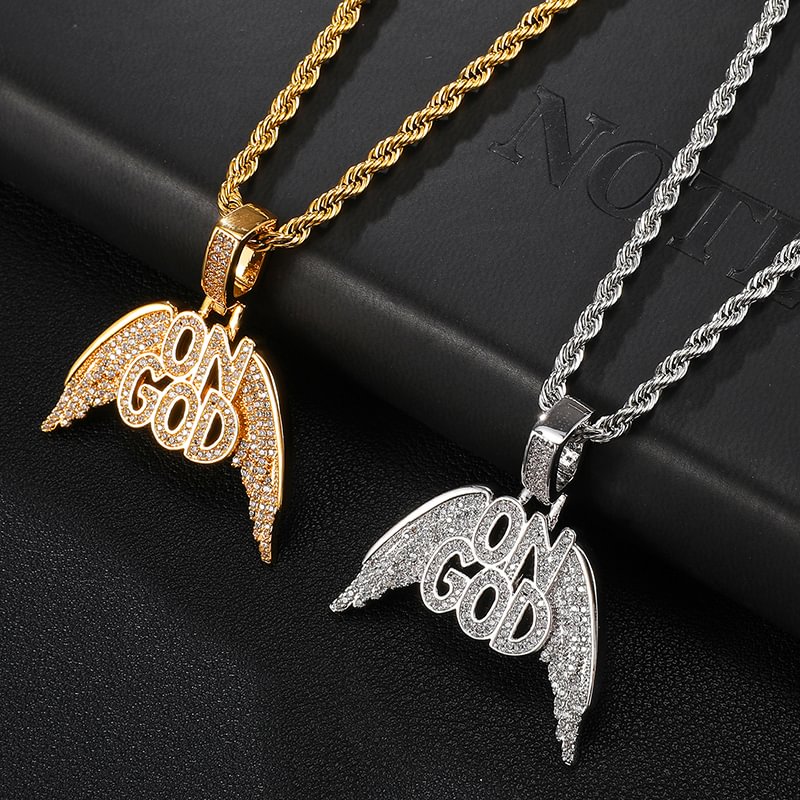 Bling Iced Out Wings ON GOD Pendants Necklace Hip HOP Jewelry-VESSFUL