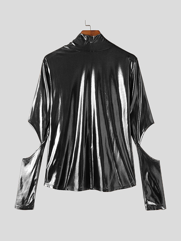 Aonga - Mens Shiny Metallic Cutout High Neck Crop J aonga