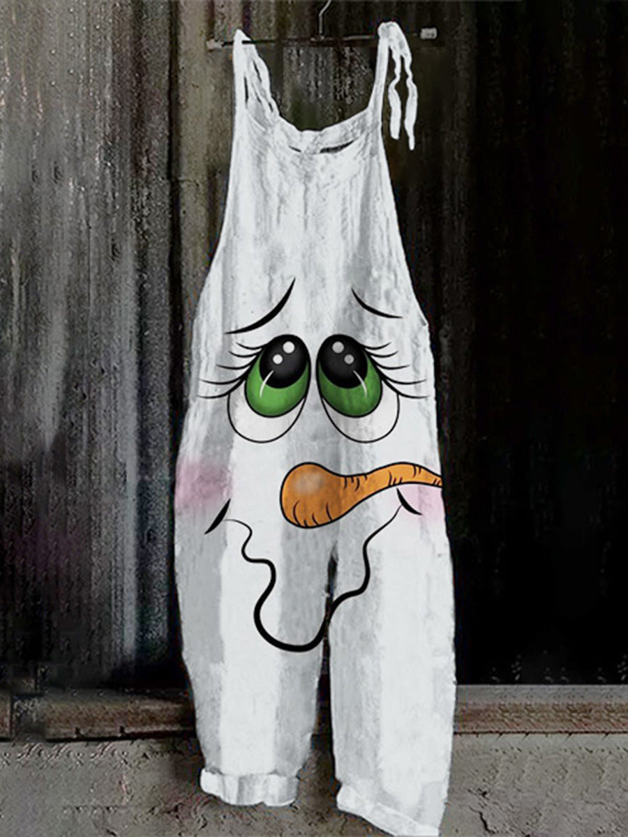 Women's Cute Print Linen Blend Casual Jumpsuit