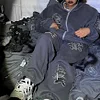 Couple Street Y2K Hoodie Embroidered Zipper Bear Pattern Hooded Sweatshirts And Pants Design Set by Inlyline
