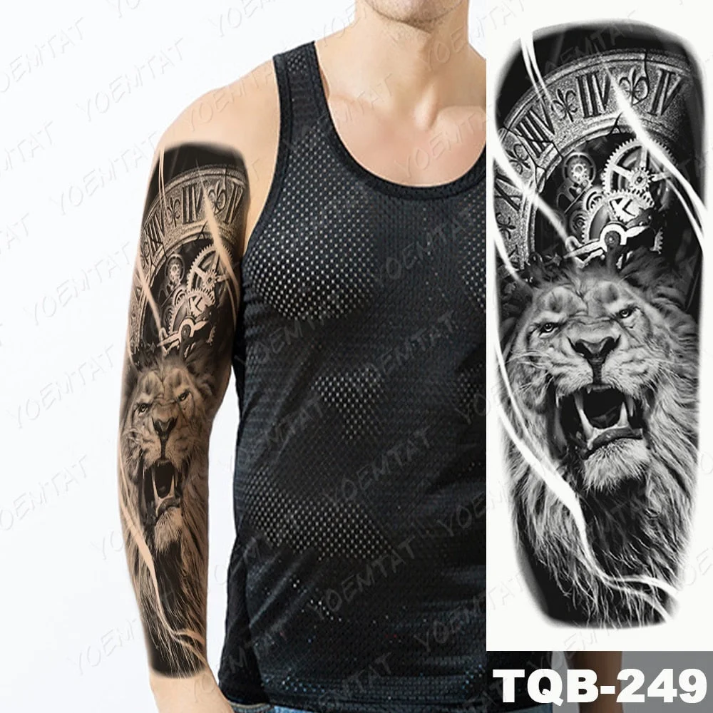 Men Full Arm Waterproof Temporary Tattoo Sticker Clock Rose Tiger Totem Transfer Body Art Fake Tatoo Cool sexy tato Woman