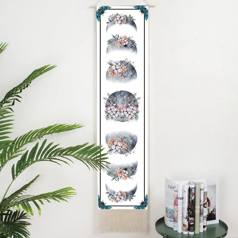 Home Sun Moon Scroll Drawing Decor Macrame Tassel Hand-Woven Wall Hanging Tapestry Tarot Bedroom Art Background Cloth Tapesry