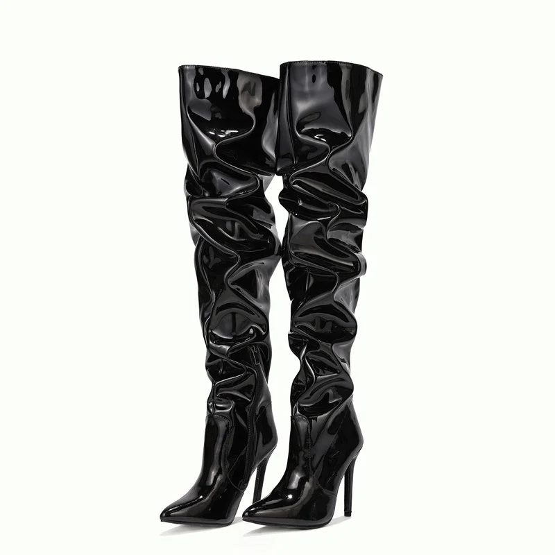 Yyvonne Autumn And Winter Fashionable High-Heeled Boots, High-Legged Women's Boots, Folding And Stacking Knee Boots.