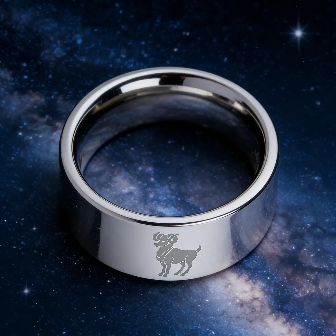 4MM 6MM 8MM 10MM Silver Zodiac Aries Laser Couple Wedding Bands Flat Tungsten Carbide Rings for Men and Women
