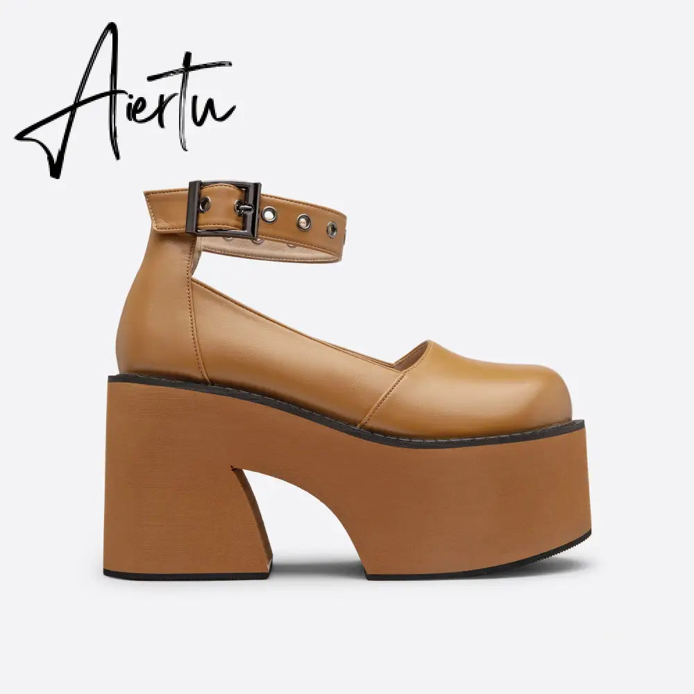Women Chunky Heel Line Platform Pumps mysite