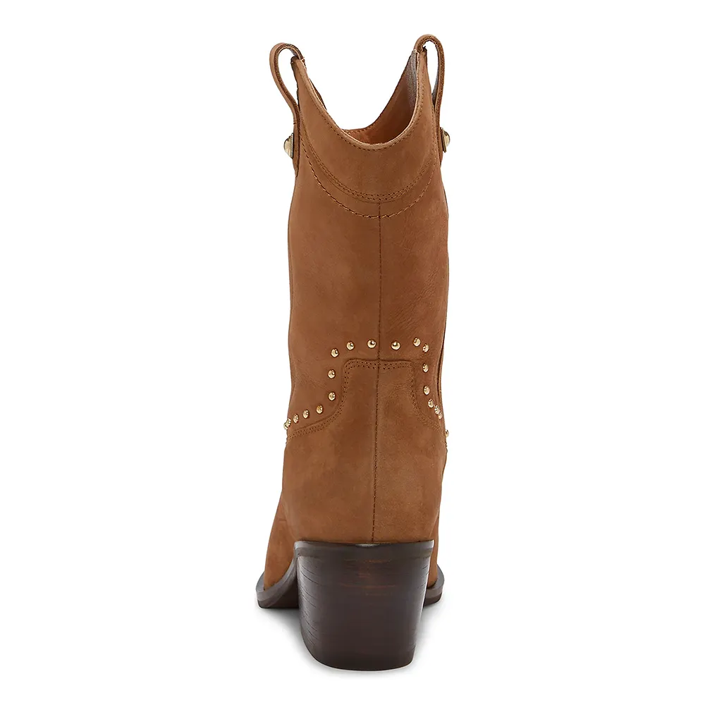 Square Toe Chunky Heel Studded Cowboy Boots for Women in Brown