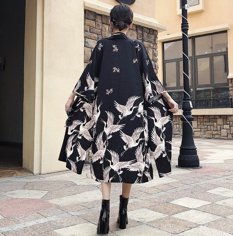 Kimono Crane Long Cardigan