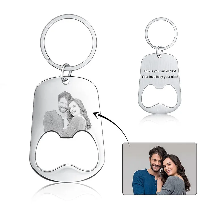 Custom Photo Keychain Personalized Bottle Opener Photo Engraved Gift for Father