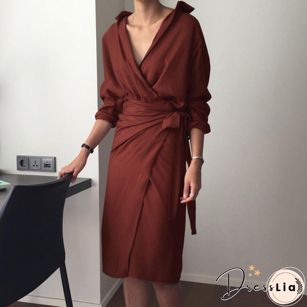 Sexy V Collar Pure Color Package Hip Bodycon Dress