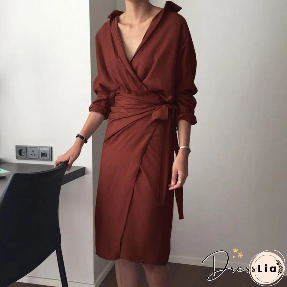 Sexy V Collar Pure Color Package Hip Bodycon Dress