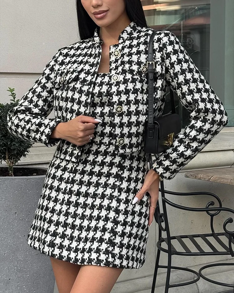 Women's Long Sleeve Button Two-Piece Dress