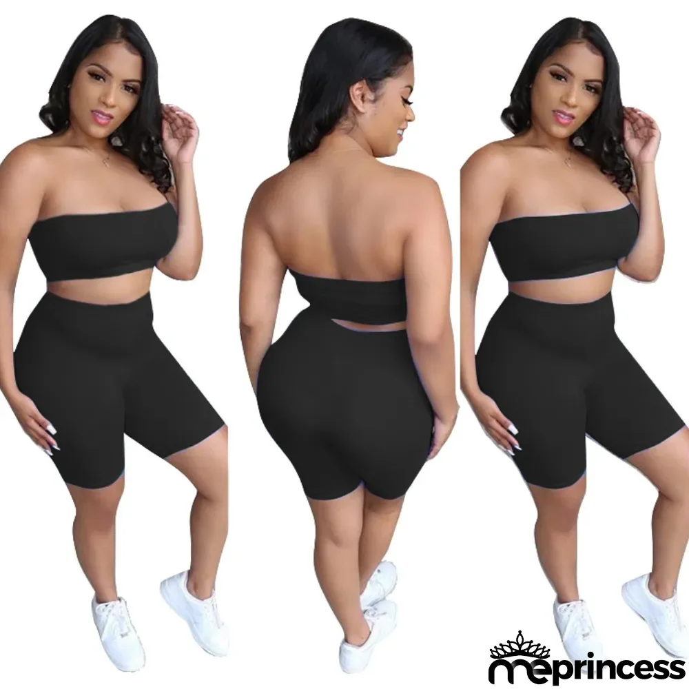 Summer Plain Sexy Bandeau Bra and Shorts Set