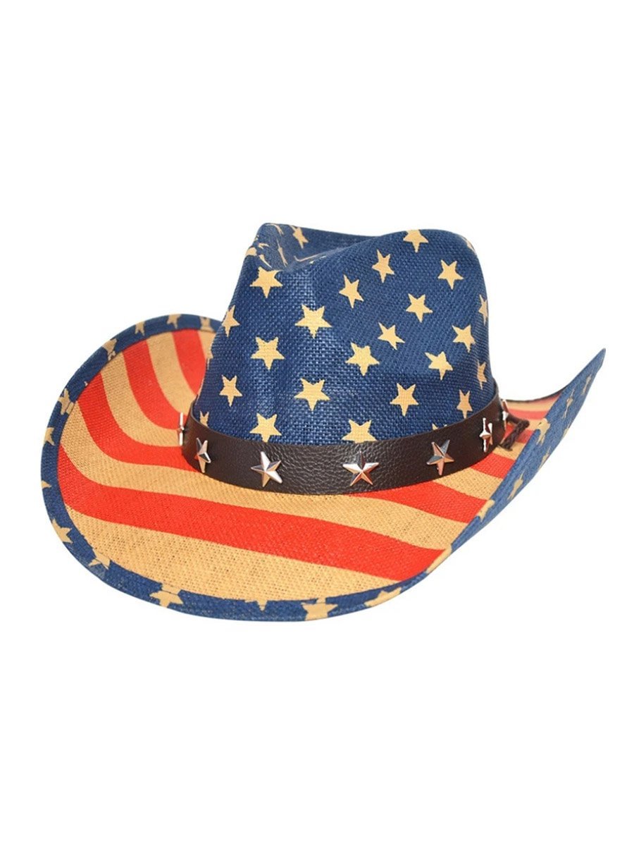 American Flag Vintage Summer Cowboy Hat Unisex Adjustable Jazz Hat Straw Cap