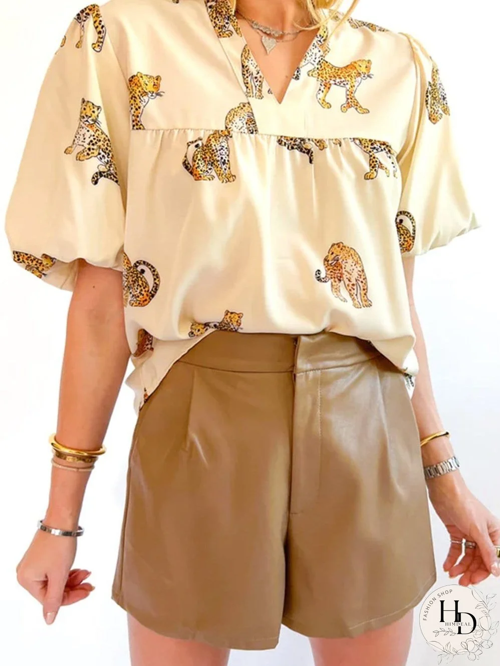 Tempting Printed Lapel Single-Breasted Long-Sleeved Blouse